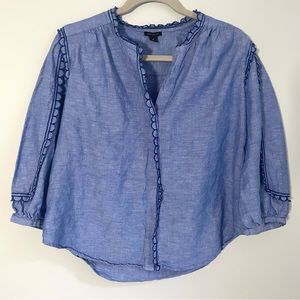 Sweet Ann Taylor Denim Blue Embroidered Scallop Trim Top in Size Medium